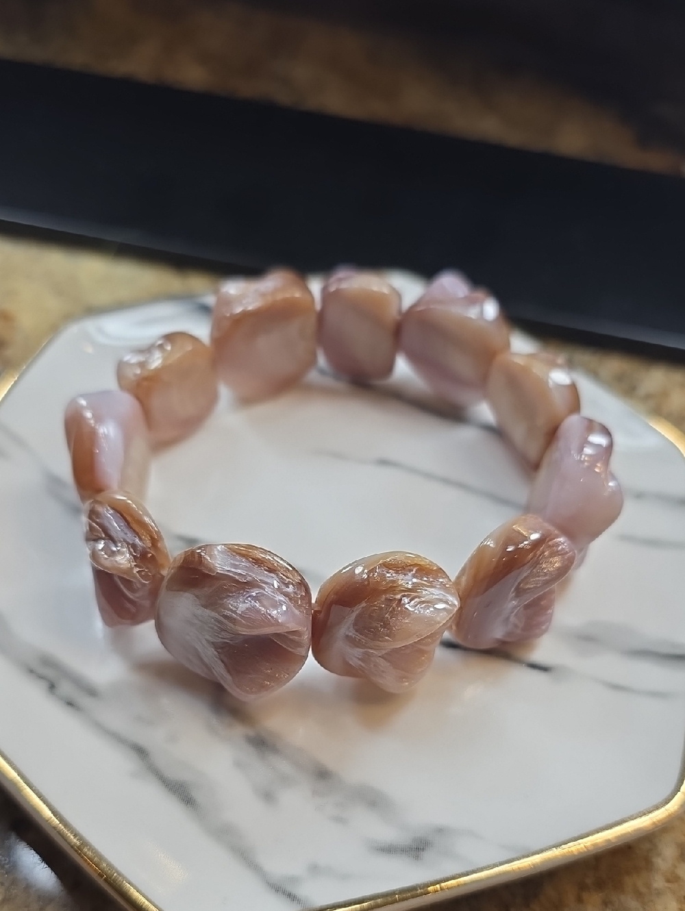 Handcrafted Pink Shell Bead Stretch Bracelet